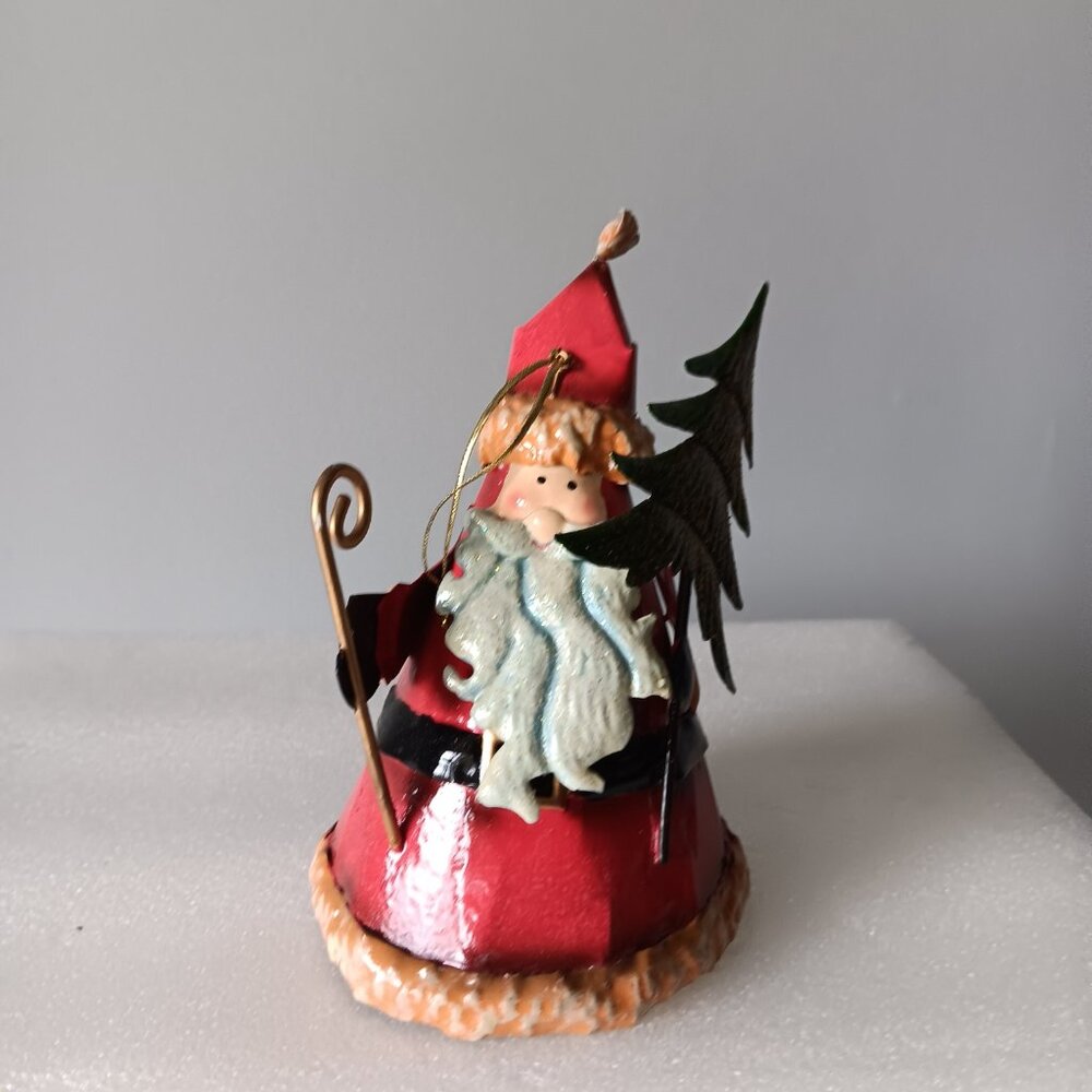 Santa Clause Christmas Tree Hanging Ornament Metal Tin Red Robe White Beard